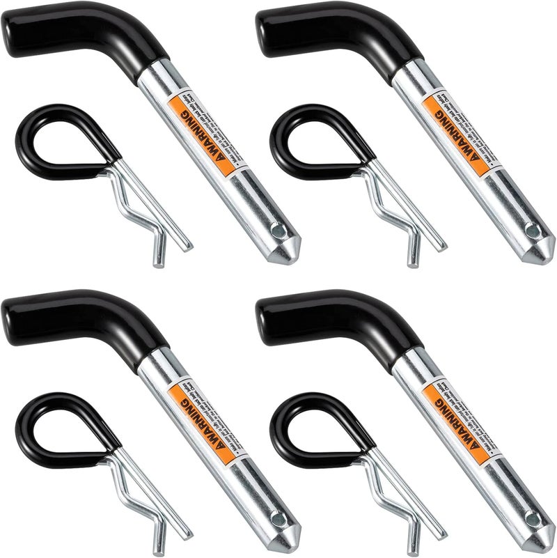TOPSHINE Store Trailer Hitch Pin & Clip 4 Pack, 5/8 Inch Diameter with Rubber-Coated Vinyl Black Grip, Fits 2" Receiver - Image 1